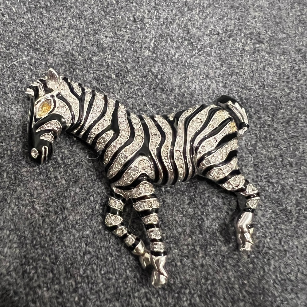 Vintage Black and Silver Zebra Brooch